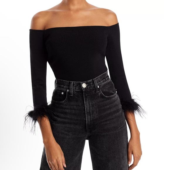 Lucy Paris Tops - NWT Lucy Paris Off-the-Shoulder Feather Cuff Top